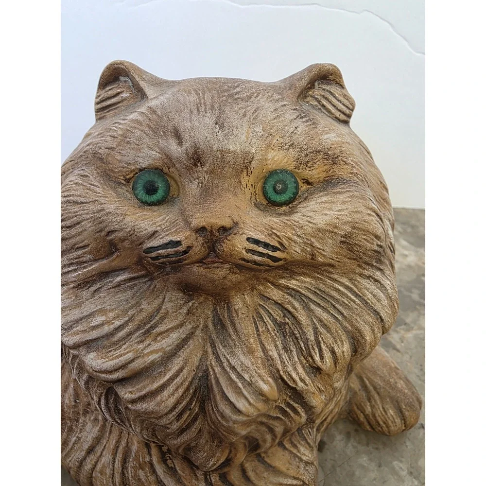 Vintage‎ 70's Ceramic Cats Tan Green Eyes Standing Cat 8